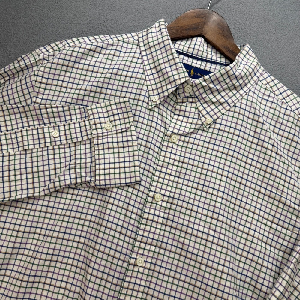 Ralph Lauren Button Down Shirt Mens XXL Multicolor Cotton Plaid Long Sleeve Prep